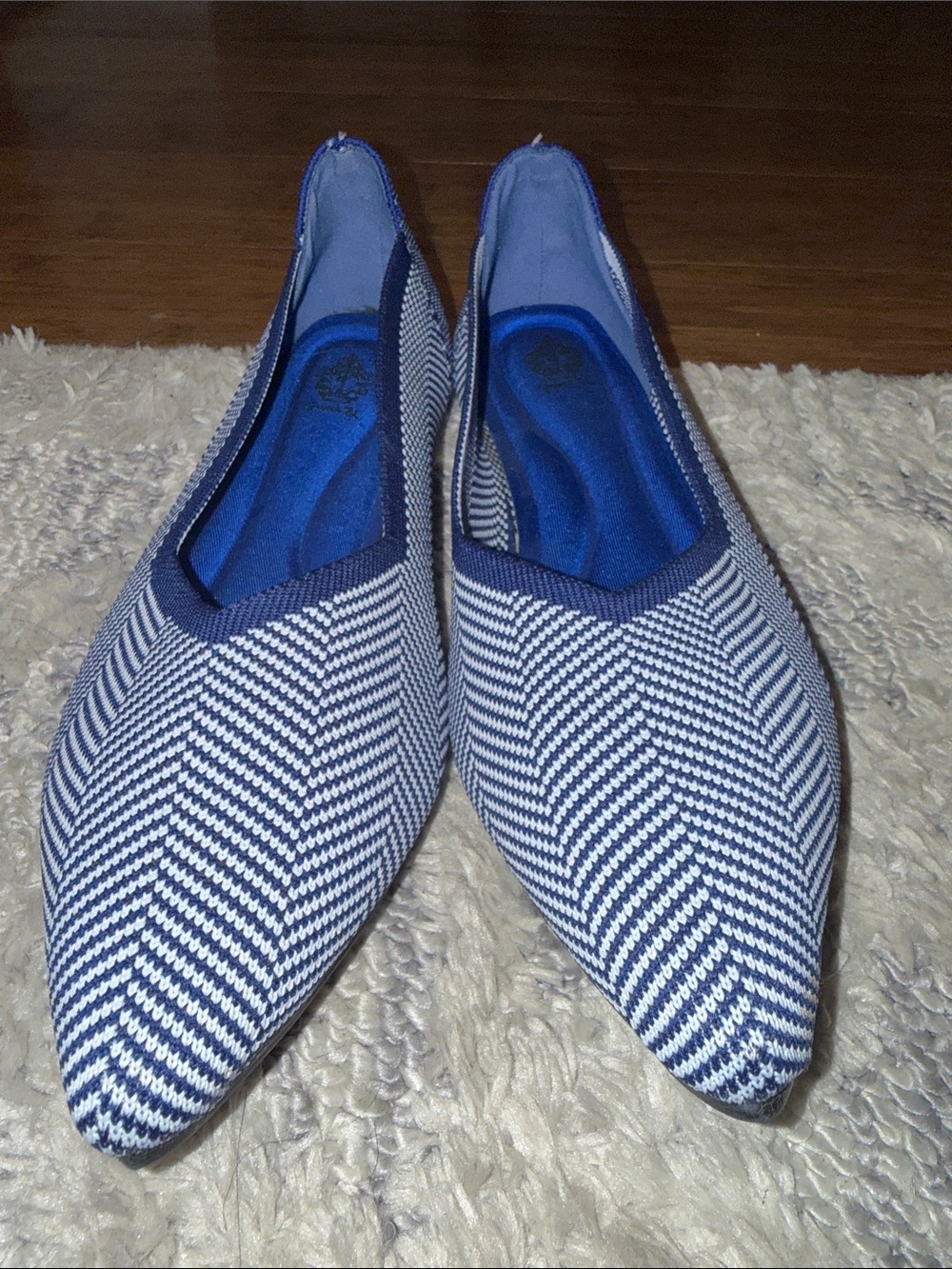 Striped Blue Pointed Toe Flats